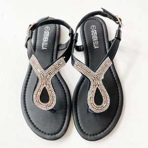 Steven Ella Black Embellished Sandals B16503